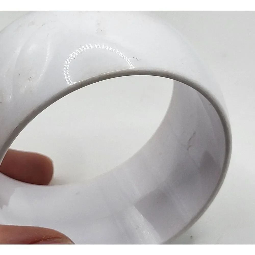 Vintage 60s Wide Chunky White Acrylic Resin Bangle Bracelet 2.5in dia 1.6in